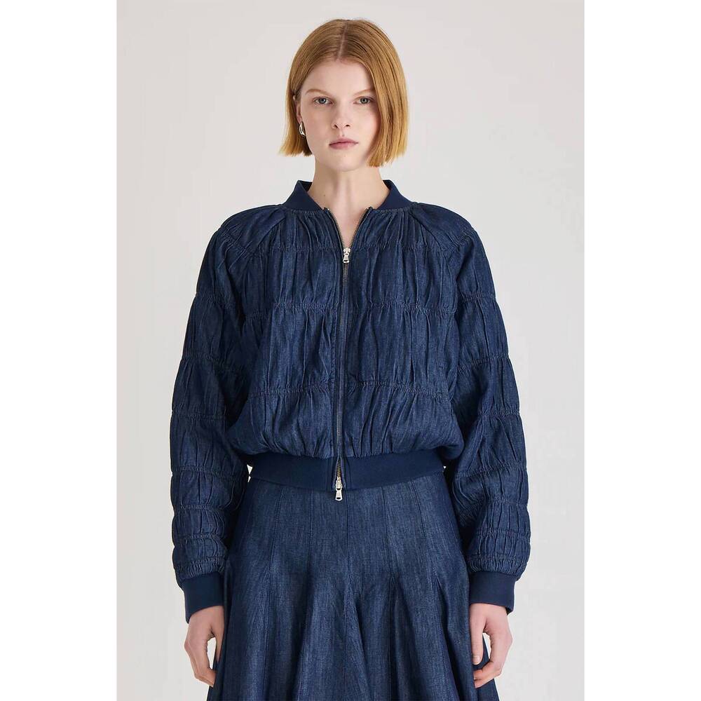 NEW MERLETTE esme denim puffer jacket in dark wash